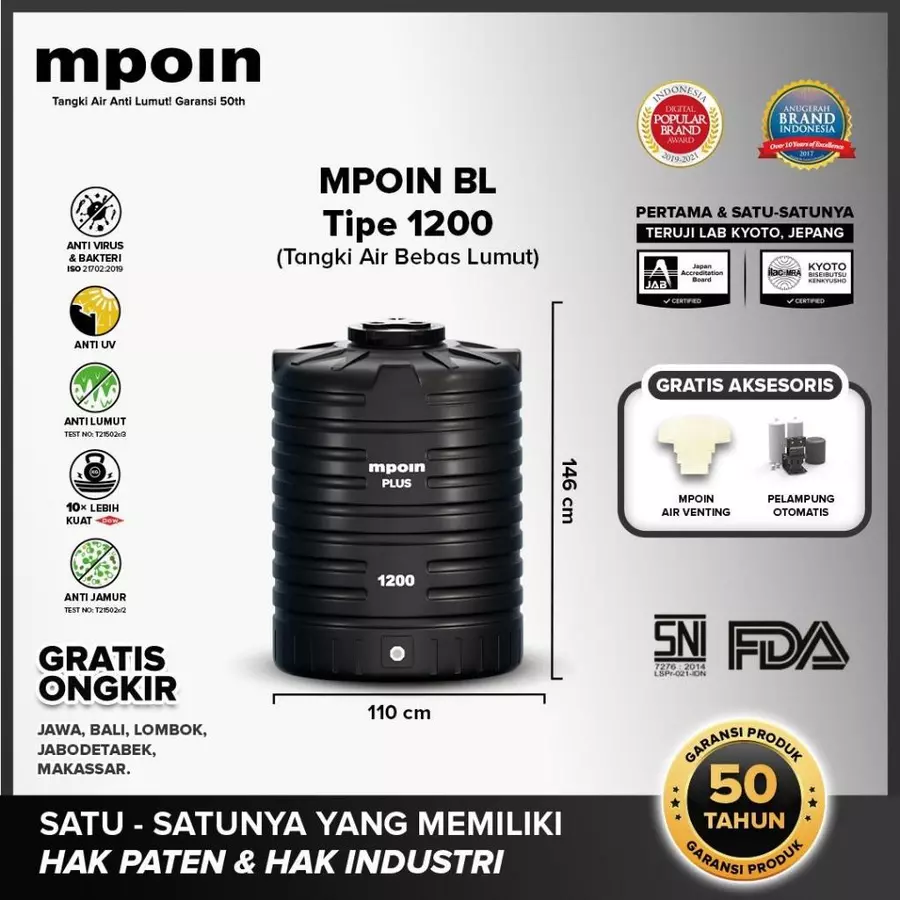 tandon bebas lumut mpoin 1200 liter