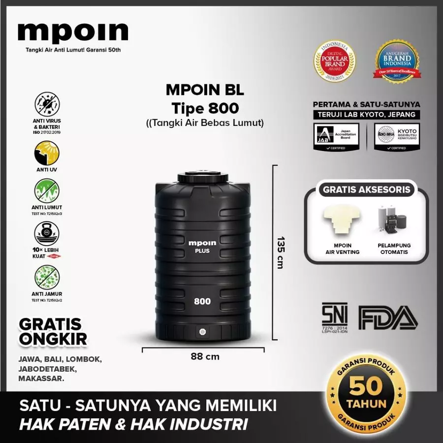tandon bebas lumut mpoin 800 liter